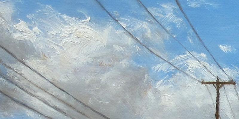 Amwell Sky – A cloud filled October sky along Amwell Rd near Clover Hill, NJ, painting by Joe Kazimierczyk