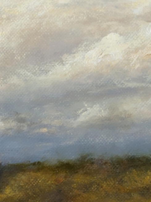 Clover Hill Sky – Cloud filled sky over Clover Hill, NJ, on Rainbow Hill Road, painting by Joe Kazimierczyk