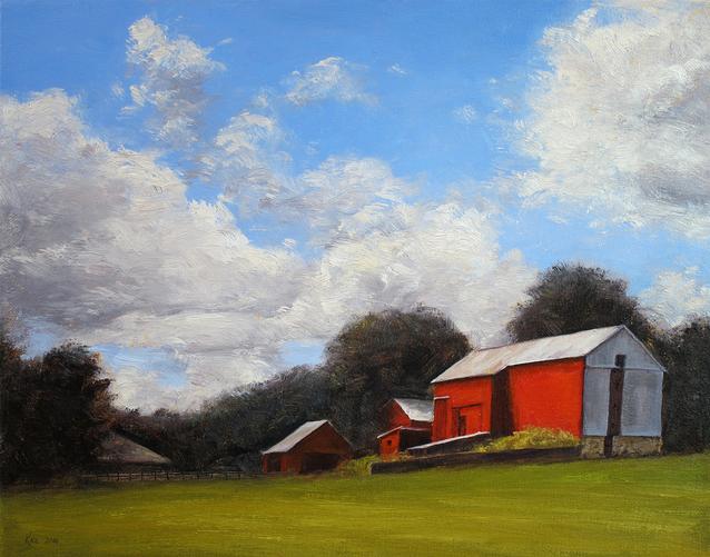 Pleasant Valley Farm – A summer farm scene along Wilson Road, near Harbourton in West Amwell Twp, NJ, painting by Joe Kazimierczyk